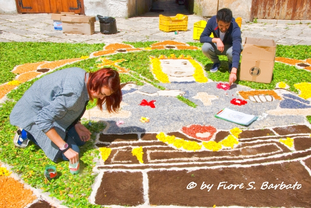 Flower petals laid out for the Infiorata